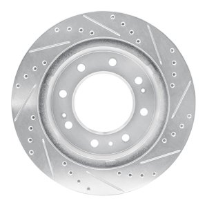 Chevrolet Silverado 2500 HD Brake Rotor (1) - Front Left - R1 Concepts - Drilled & Slotted - Silver - `11-`25